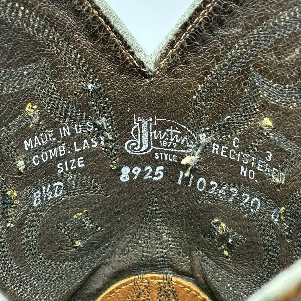 VGUC 8.5 D Justin Boots Full Quill Ostrich Cognac Tan Exotic Men's 8925 Vintage